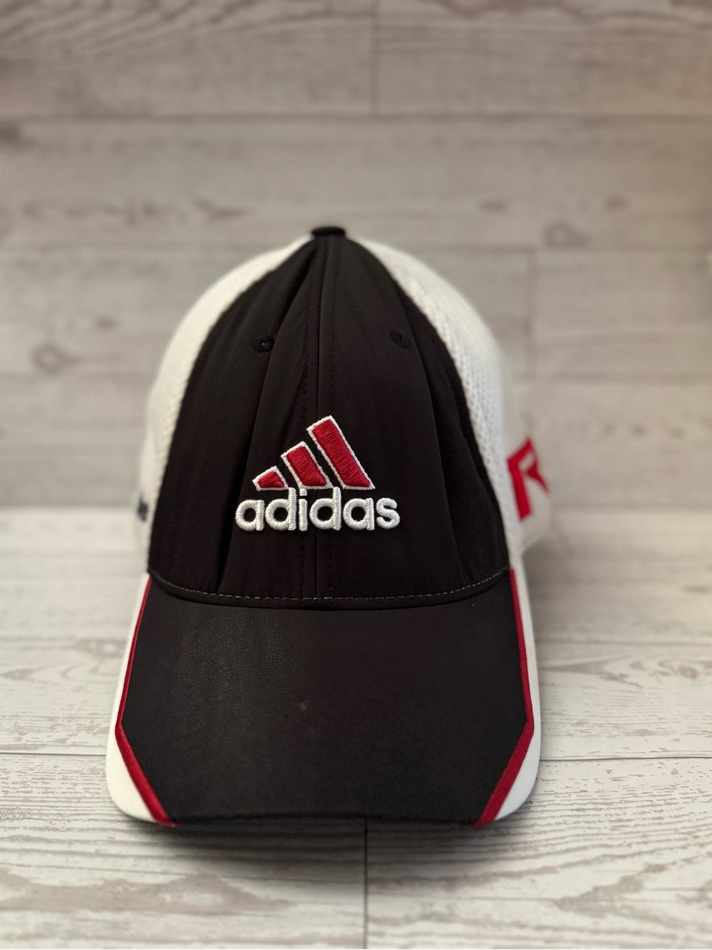 adidas Black White Cap with Red Logo Trim